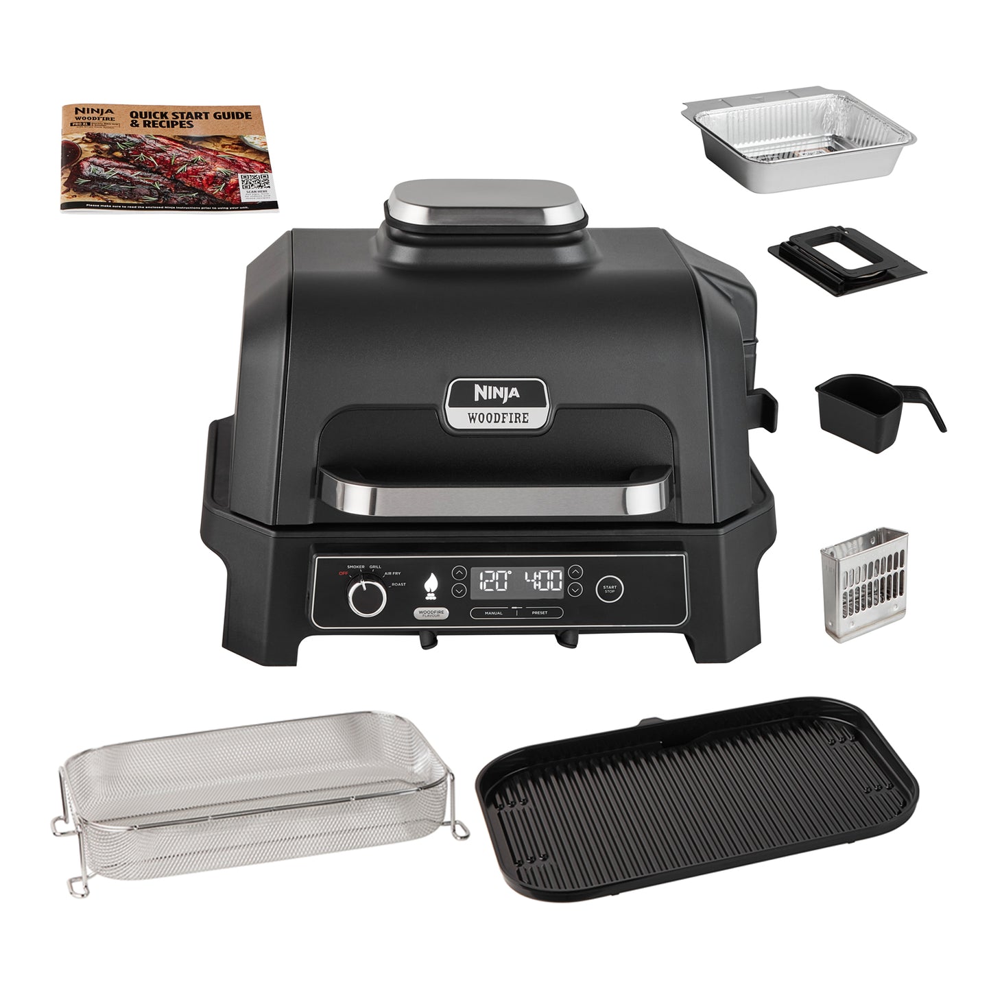 Ninja Woodfire Pro XL Elektrischer Outdoor Grill & Smoker mit Smart Cook System OG850EU Bundle